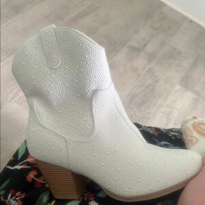Torrid White Pearl Heeled Boots